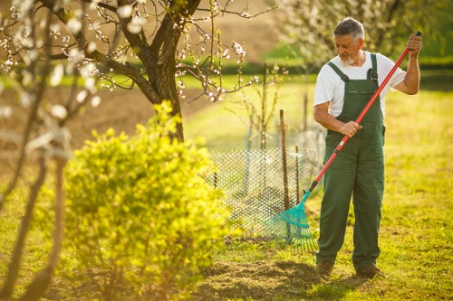 Person using a screen reader with garden imagery in the background