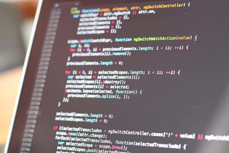 A close-up photograph of a computer screen displaying lines of colorful programming code, featuring syntax highlighting with various colors such as pink, blue, yellow, and green. The code includes fun
